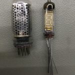 The difference between a Nixie and a VFD tube. On the left a Nixie tube, on the right a IV3-A VFD tube